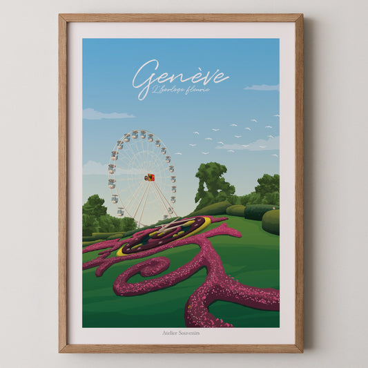 Affiche Genève - Horloge fleurie