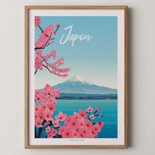 Affiche Japon - Mont Fuji et fleurs de cerisier