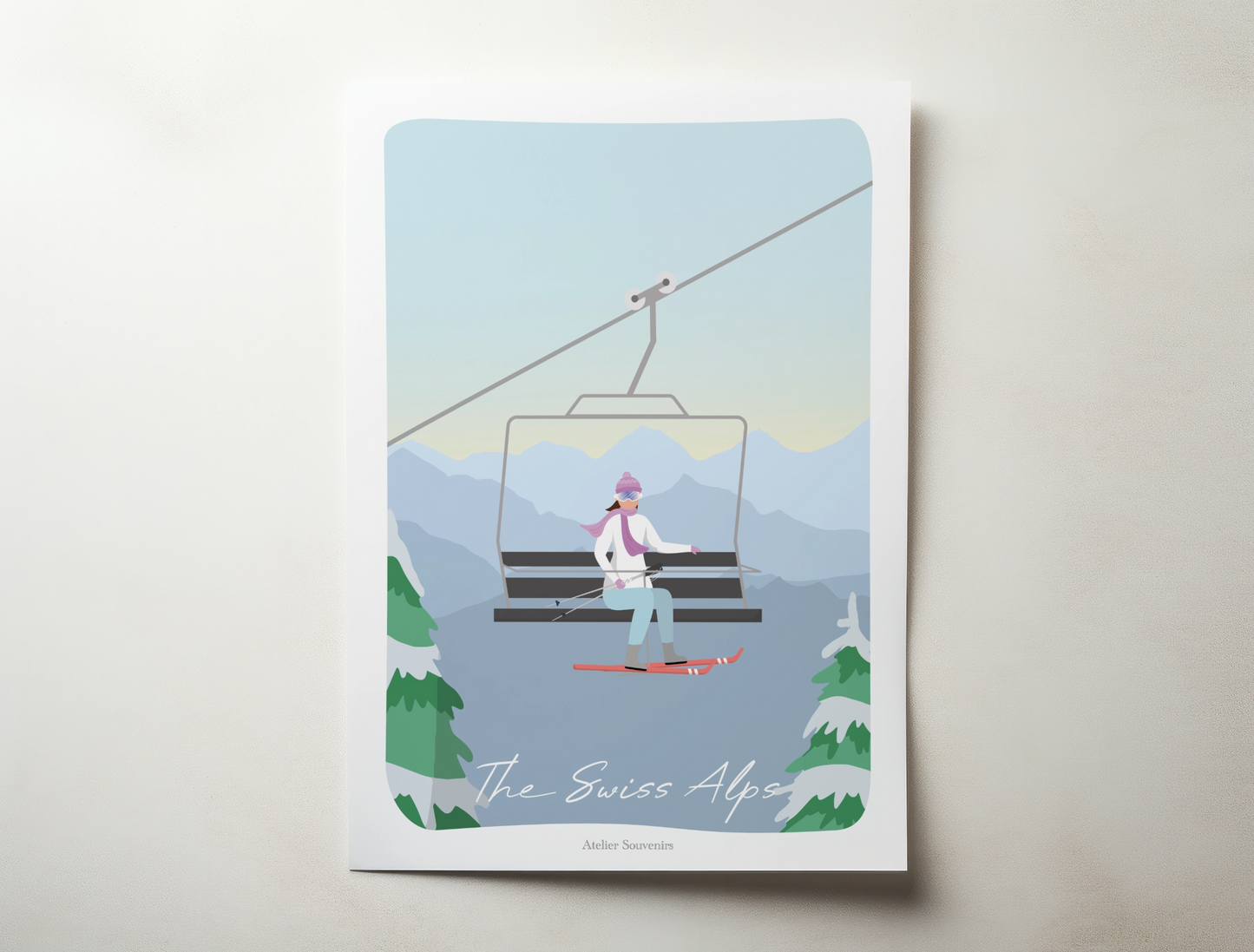 Affiche Les Alpes Suisses - Télésiège - Atelier Souvenirs