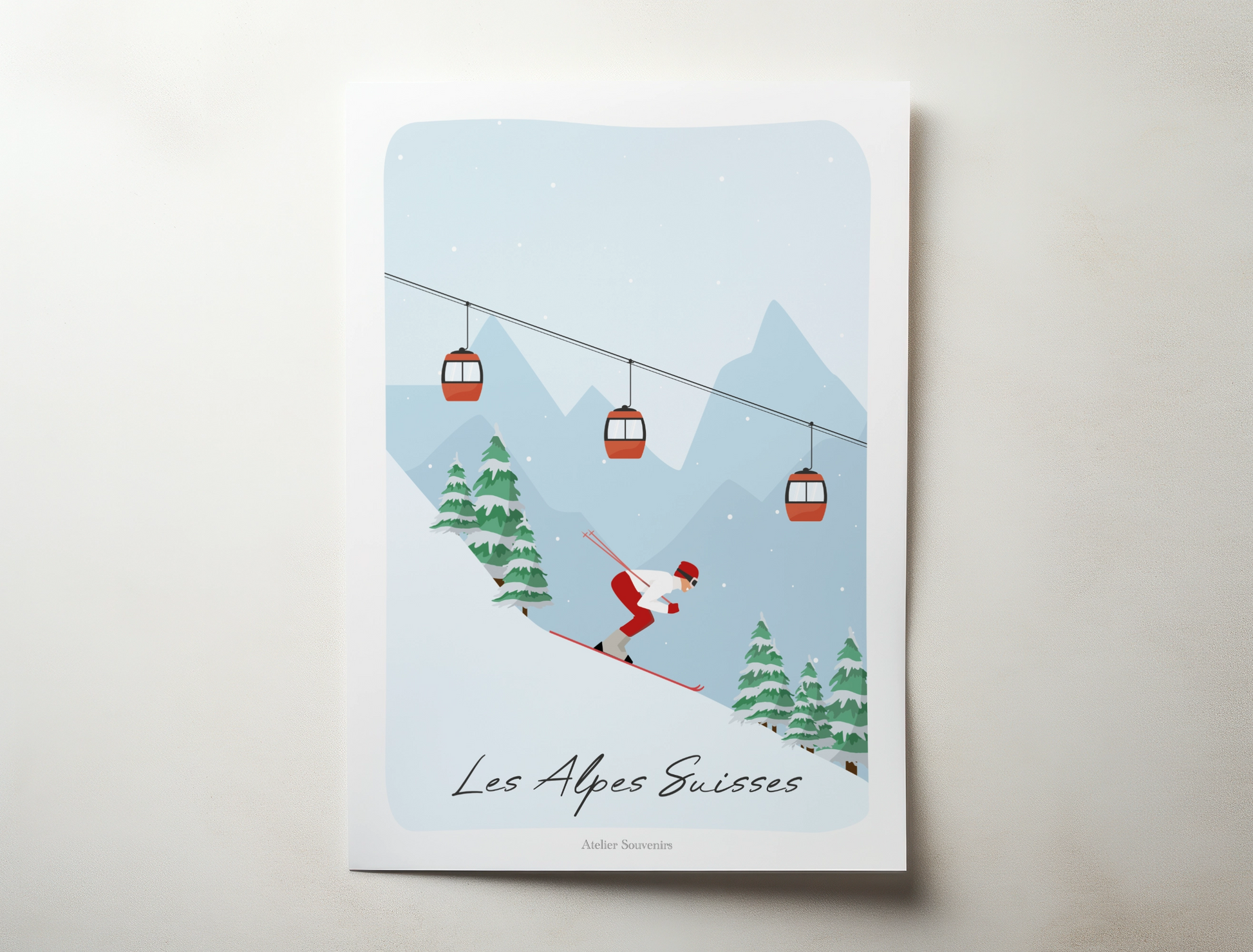 Affiche Les Alpes Suisses - Ski - Atelier Souvenirs