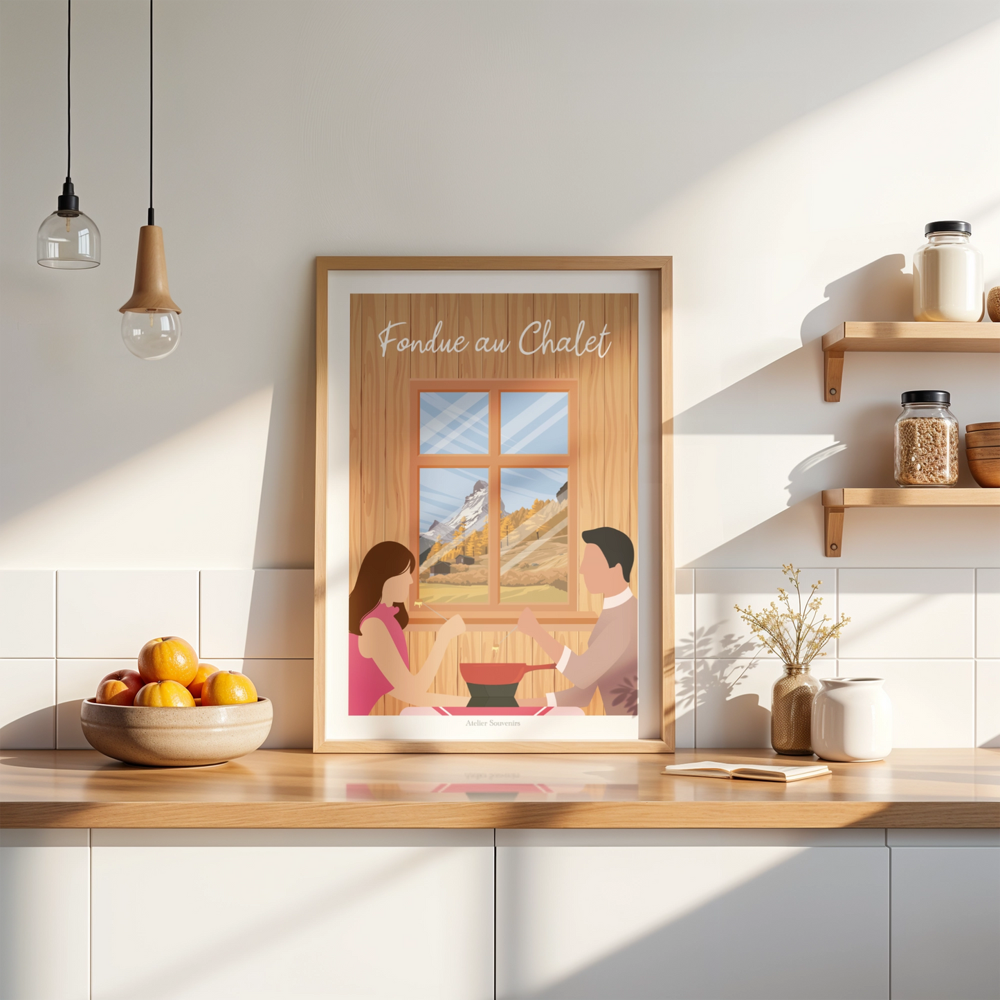 Affiche Spécialités culinaires suisses - La Fondue - Atelier Souvenirs