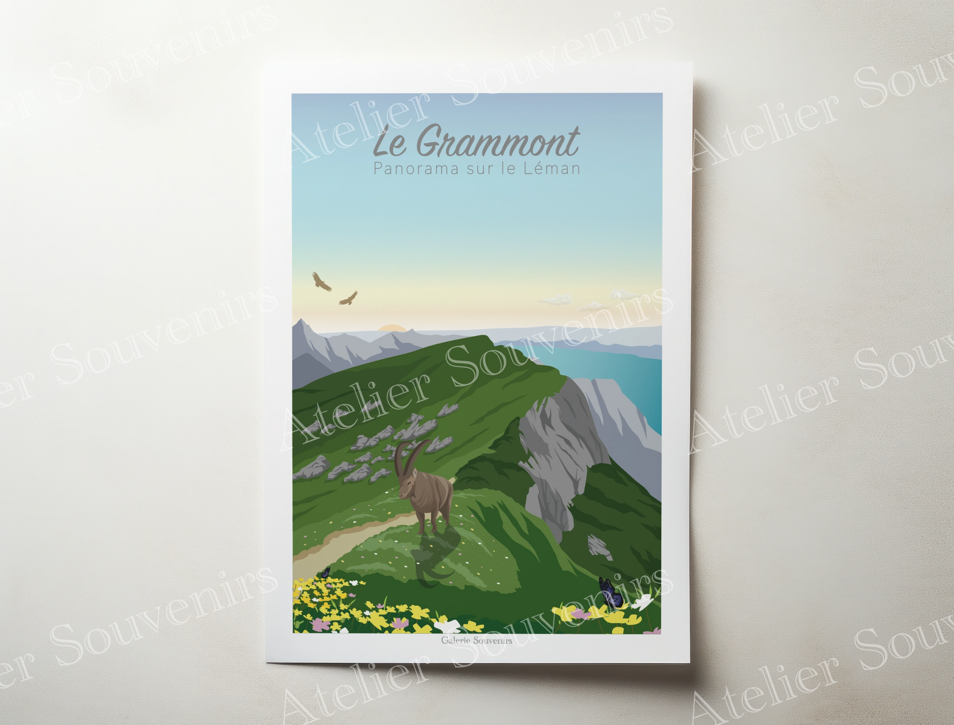 Affiche Le Grammont - Panorama sur le Léman - Atelier Souvenirs