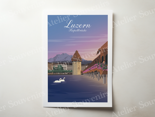 Affiche Luzern - Kappellebrücke - Atelier Souvenirs