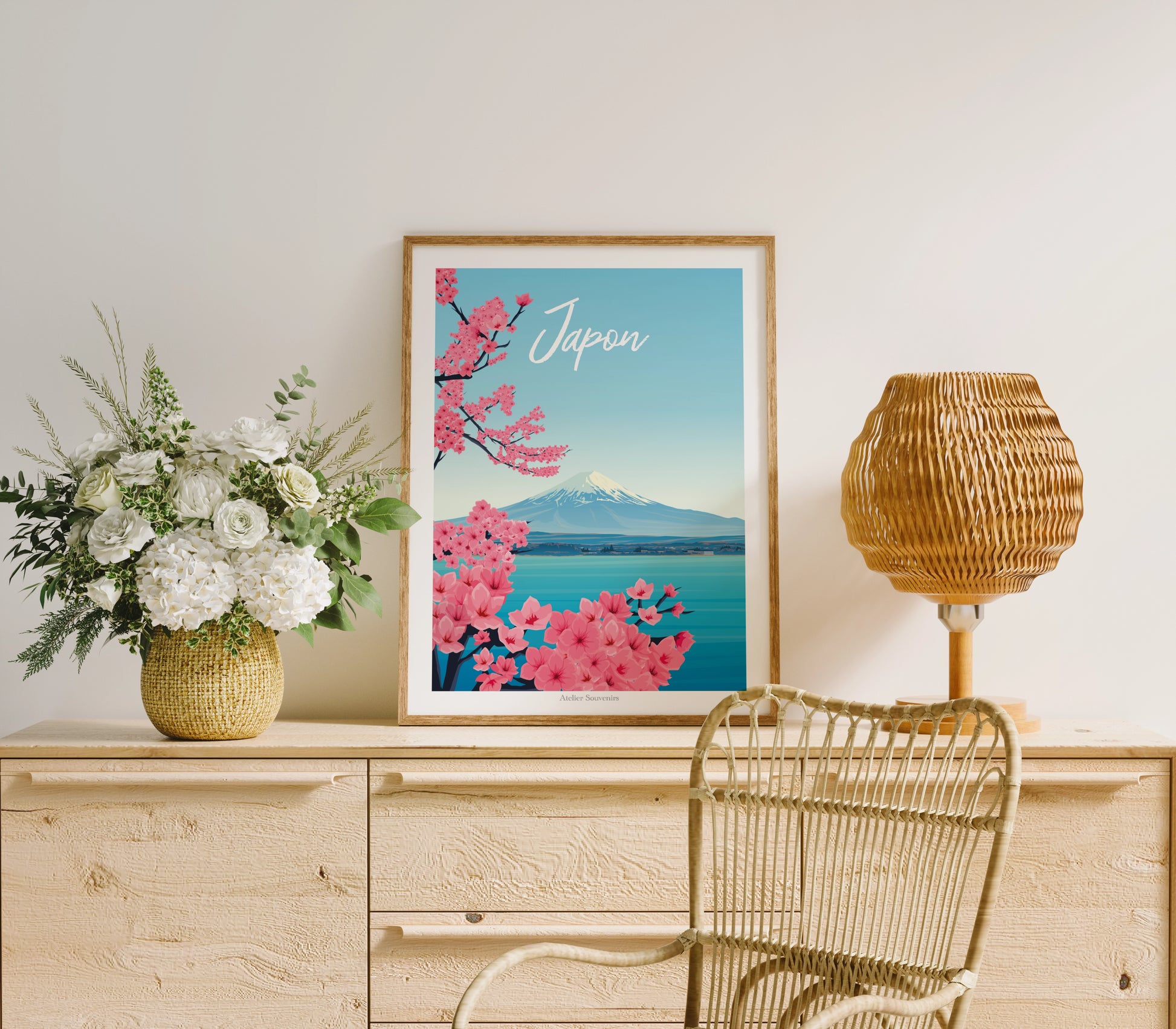 Affiche Japon - Mont Fuji et fleurs de cerisier