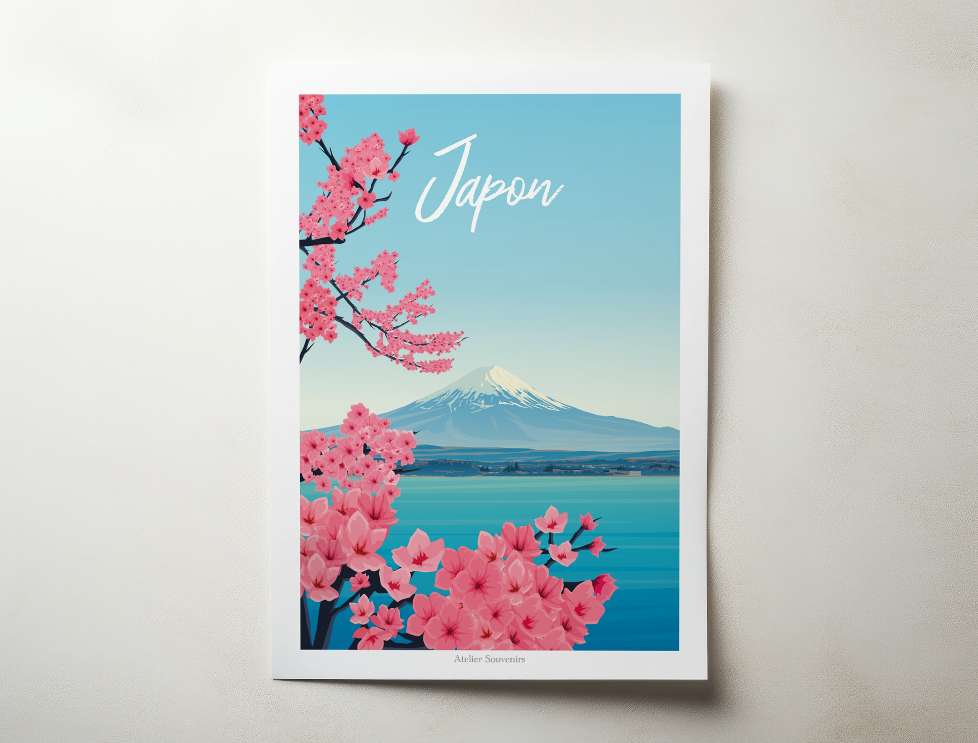 Affiche Japon - Mont Fuji et fleurs de cerisier